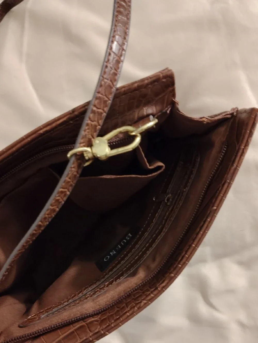 Brown Croc-Embossed Crossbody Bag